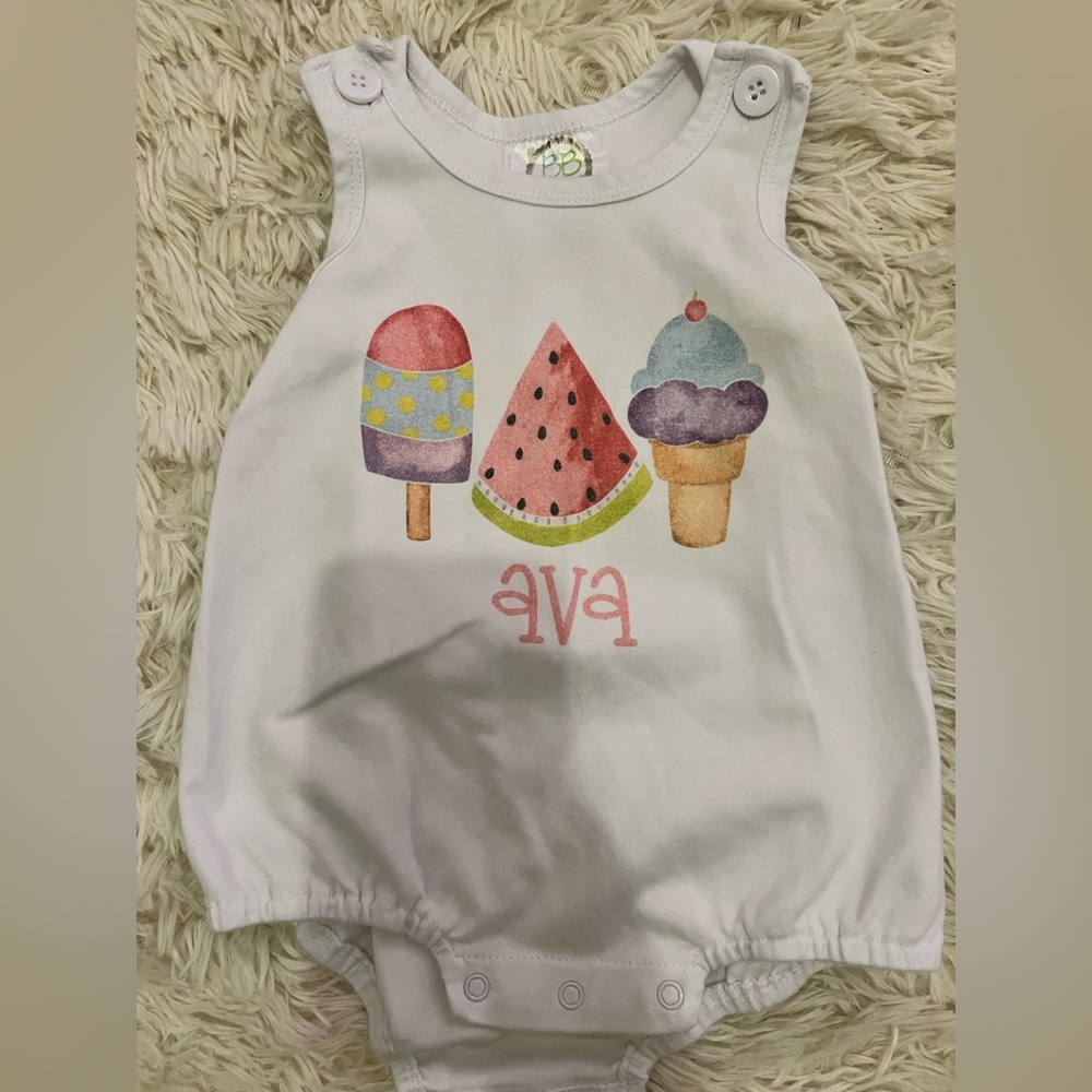 Cute White Baby Romper with Ice Cream Print